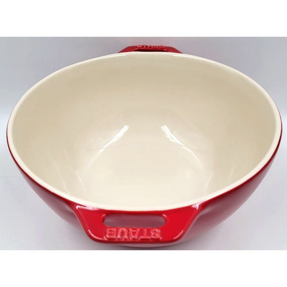 Staub 10" Enamel Cast Iron Mixing Serving Bowl Red Cream Interior France Kitchen - Picture 6 of 9